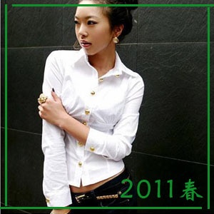 韩版淑女气质宫廷褶皱收腰长袖袖衬衫NG B8070