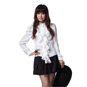 GIULIE 2011春装新款韩版休闲荷叶边立领修身衬衫 女S-009