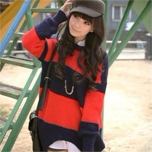 法姿 韩版宽松条纹相间休闲毛衣LYS5181
