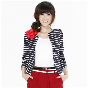 TT COLOR新款秋装女装 海军服条纹百搭小外套 J11