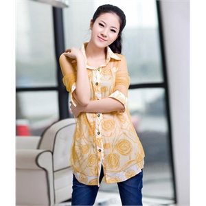 花雨芝露时尚潮流女装热卖简约百搭新款网纱透明女士长袖衬衫