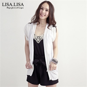 母亲节 LISALISA/丽莎丽莎全棉短袖长款针织开衫