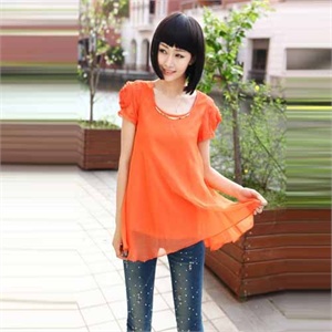 米娅2012新款夏季韩版女装真丝短袖娃娃衫手工盘花衬衫