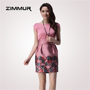 zimmur 夏装 春装 修身中腰圆领 连衣裙 Z12XQC726R9 显瘦