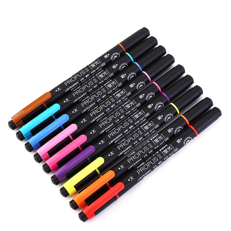 三菱笔pus-101t 双头荧光笔(10支/套)