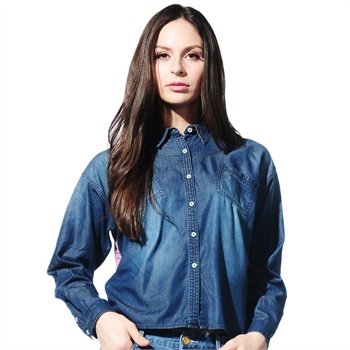 2013秋装新款 真维斯女装 时尚牛仔舒适格子长袖衬衫jw-31-231304