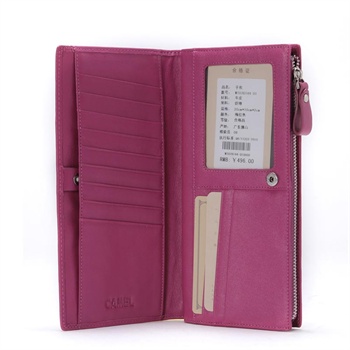 camel 骆驼 正品女钱包 长款纯色里外全牛皮钱夹 韩版wt076144