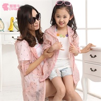 蟹蟹牛夏装女童亲子装家庭装儿童防晒衣拉链连帽空调衫 1501036