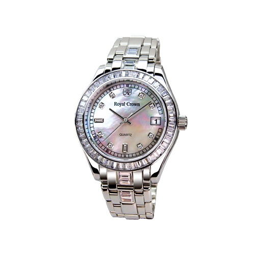 royal crown萝亚克朗手表硬朗绅士夜光日历钢带男表 3663_白金白盘