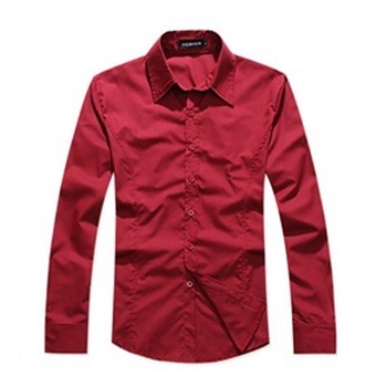 2013秋季男装 男士修身纯色衬衣 男生长袖休闲衬衫 男 _酒红色,l
