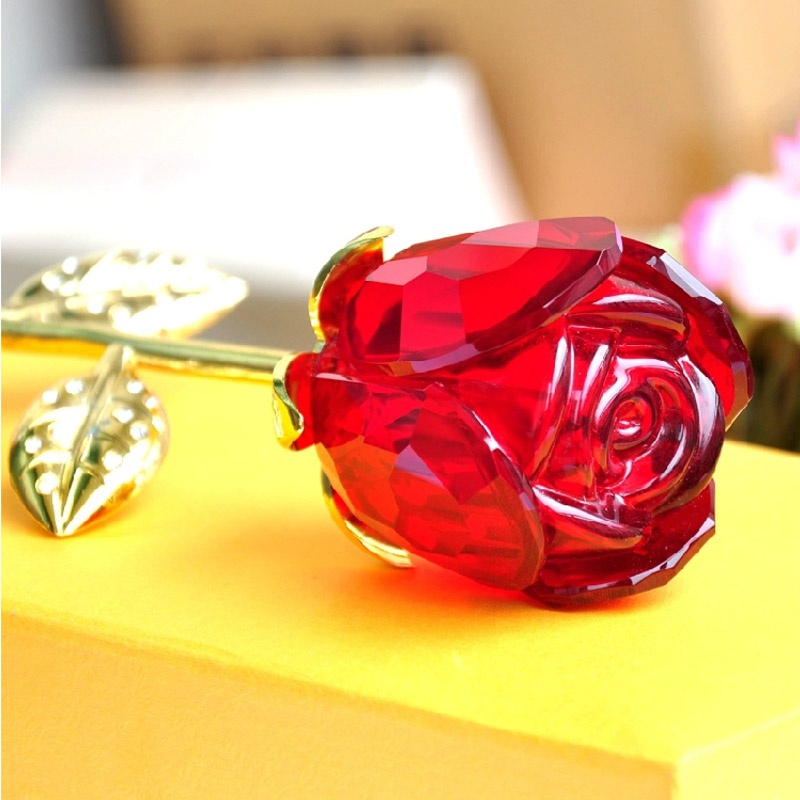 孙小圣 水晶玫瑰花带底座 生日礼物送女朋友 创意浪漫创意生日礼物