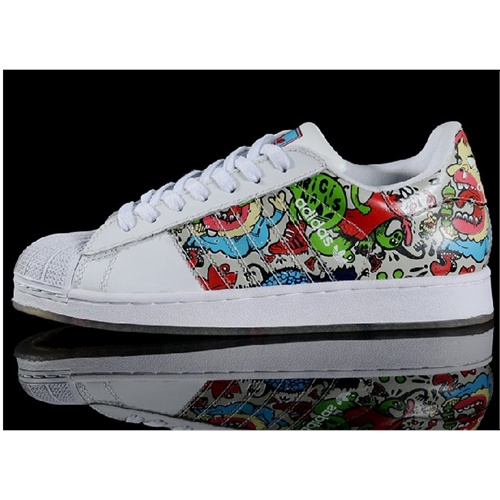 阿迪达斯adidas三叶草superstar贝壳头情侣涂鸦水晶底板鞋 g16308