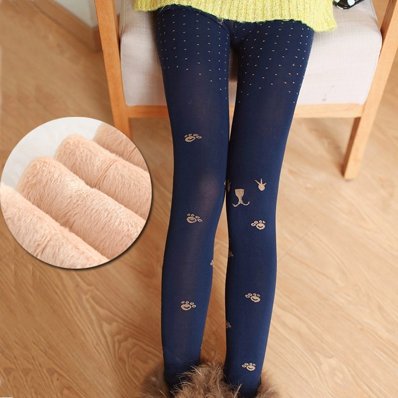 一尚 秋冬保暖裤小猫脚印无缝一体不倒绒踩脚裤九分裤打底裤 378